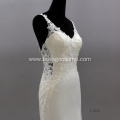 Sexy Illusion Backless V Neck Sleeveless Plus size Luxury Wedding Mermaid Dress Bridal